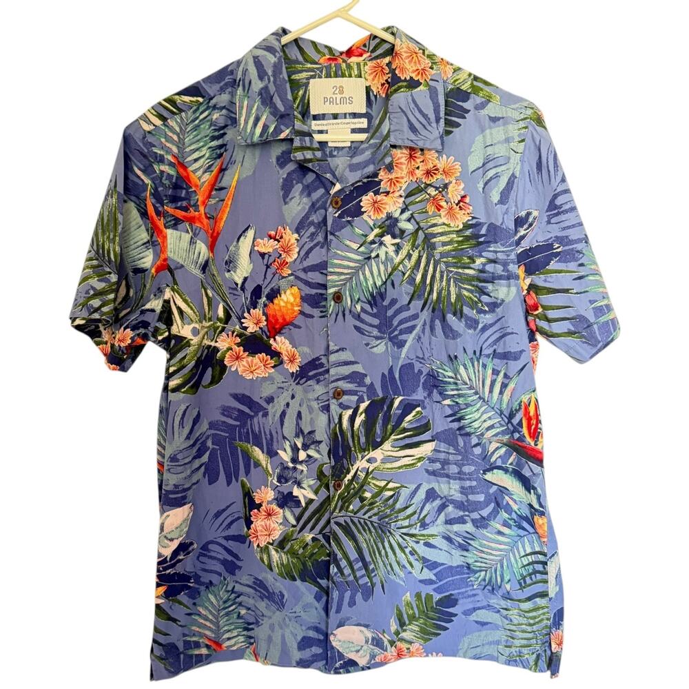 28 Palms Button Up Shirt Men's Tropical Short Sleeve Hawaiian Blue Size M